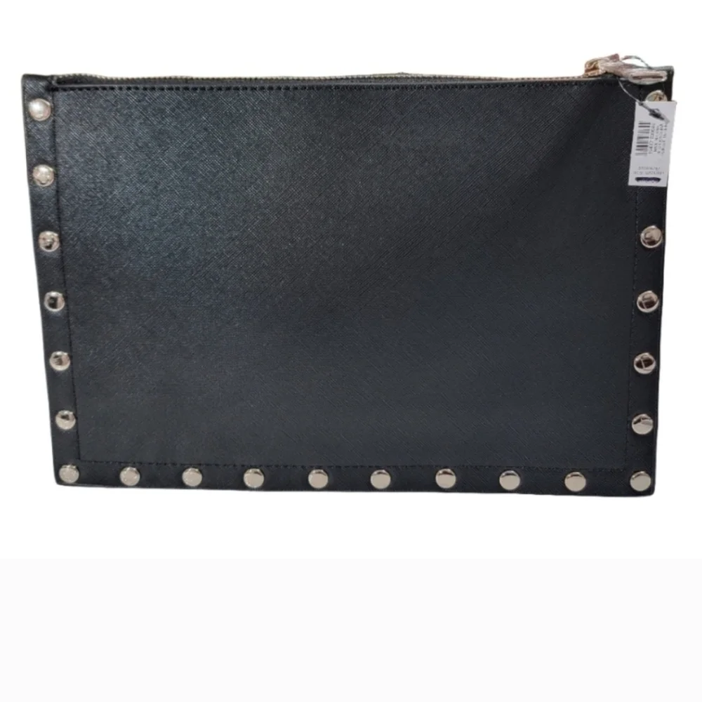 #473- WHBM- Pink and Black Floral Studded Faux Leather Wristlet